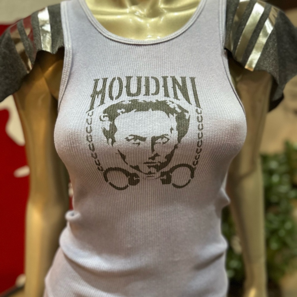 ⚡️Harry Houdini magician Women's Graphic Tank Top Light Purple Grey cap sleeve M
